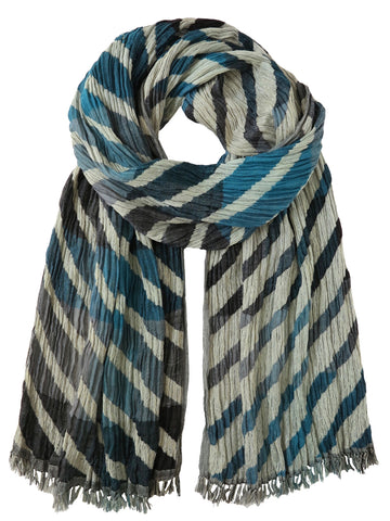 Silk Scarf - Diagonal Stripes in Teal Mix by Artisan Route